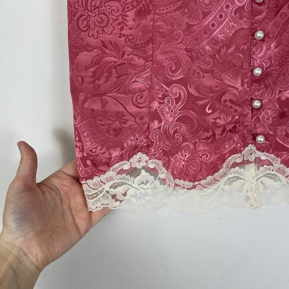 Vintage 90's Victoria's Secret Gold Label Pink Lace Floral Blouse Sz M - Picture 2 of 6